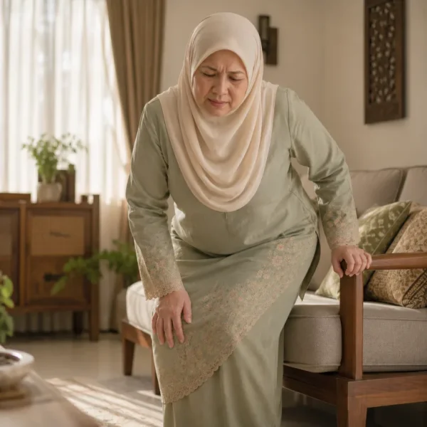 Wanita hendak bangun dari sofa