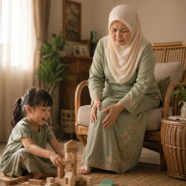 Wanita berehat ketika bersama cucu